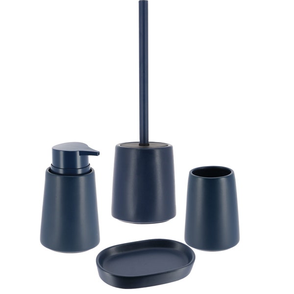 Navy Blue Bathroom Accessory Set-4 pieces - Tumbler, Soap Dispenser, Soap Dish, Toilet Bowl Brush