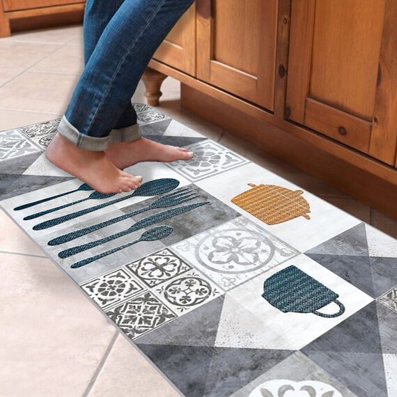 Floral Kitchen Floor Mats Cushioned Anti Fatigue for House 1/2 Inch Thick  Non-Slip Kitchen Rugs and Mats Foam Standing Mat in Front of Sink, Office