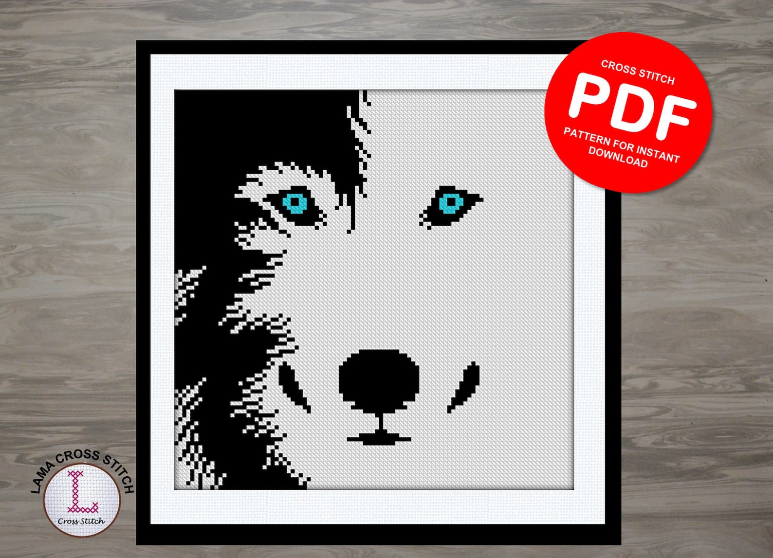 Wolf cross stitch pattern PDF black and white easy cross | Etsy