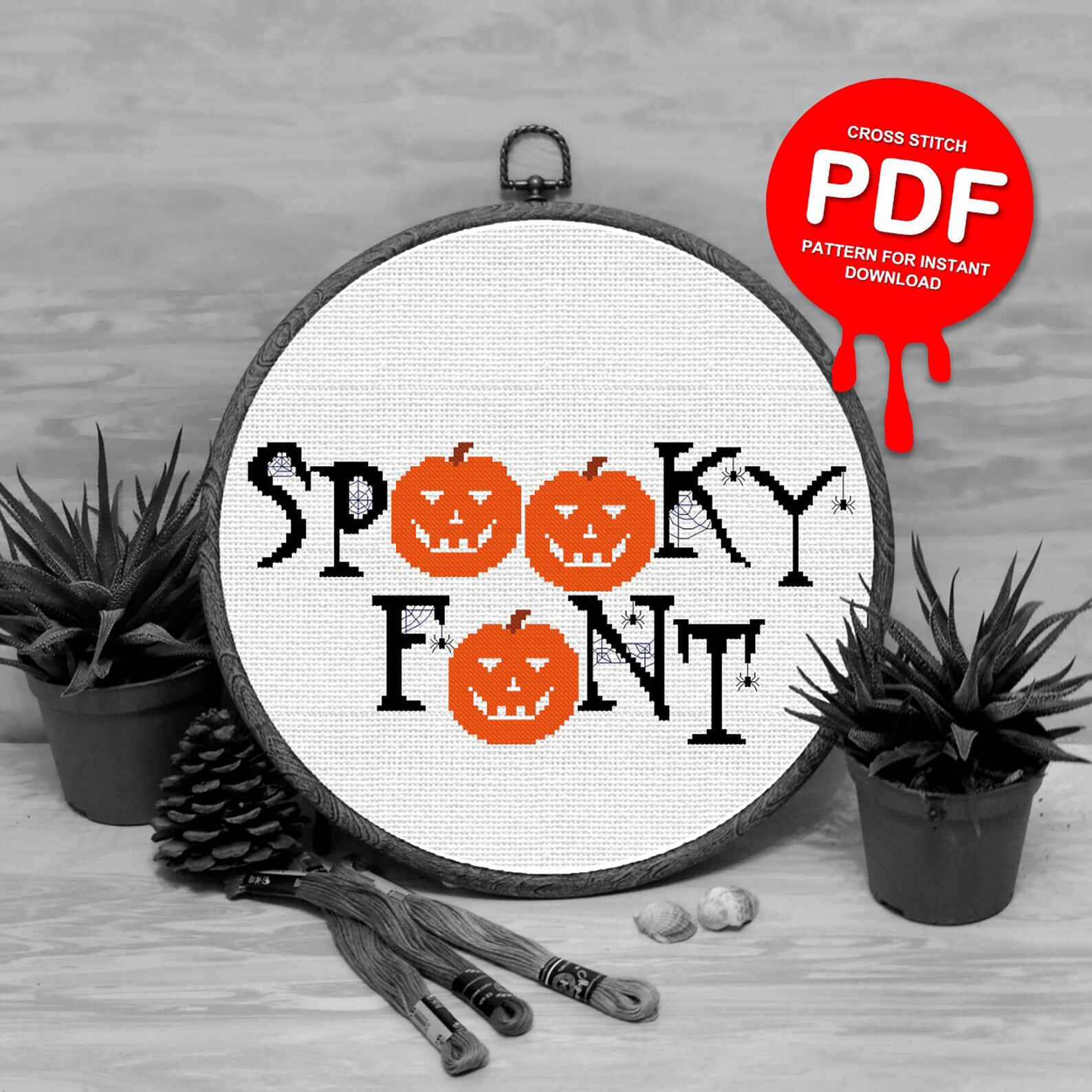 Halloween cross stitch alphabet pattern PDF spooky font Etsy