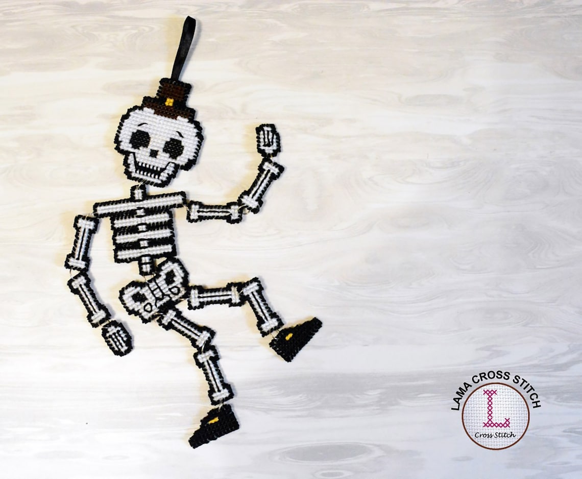 Skeleton Cross Stitch Pattern PDF and Tutorial DIY Halloween | Etsy