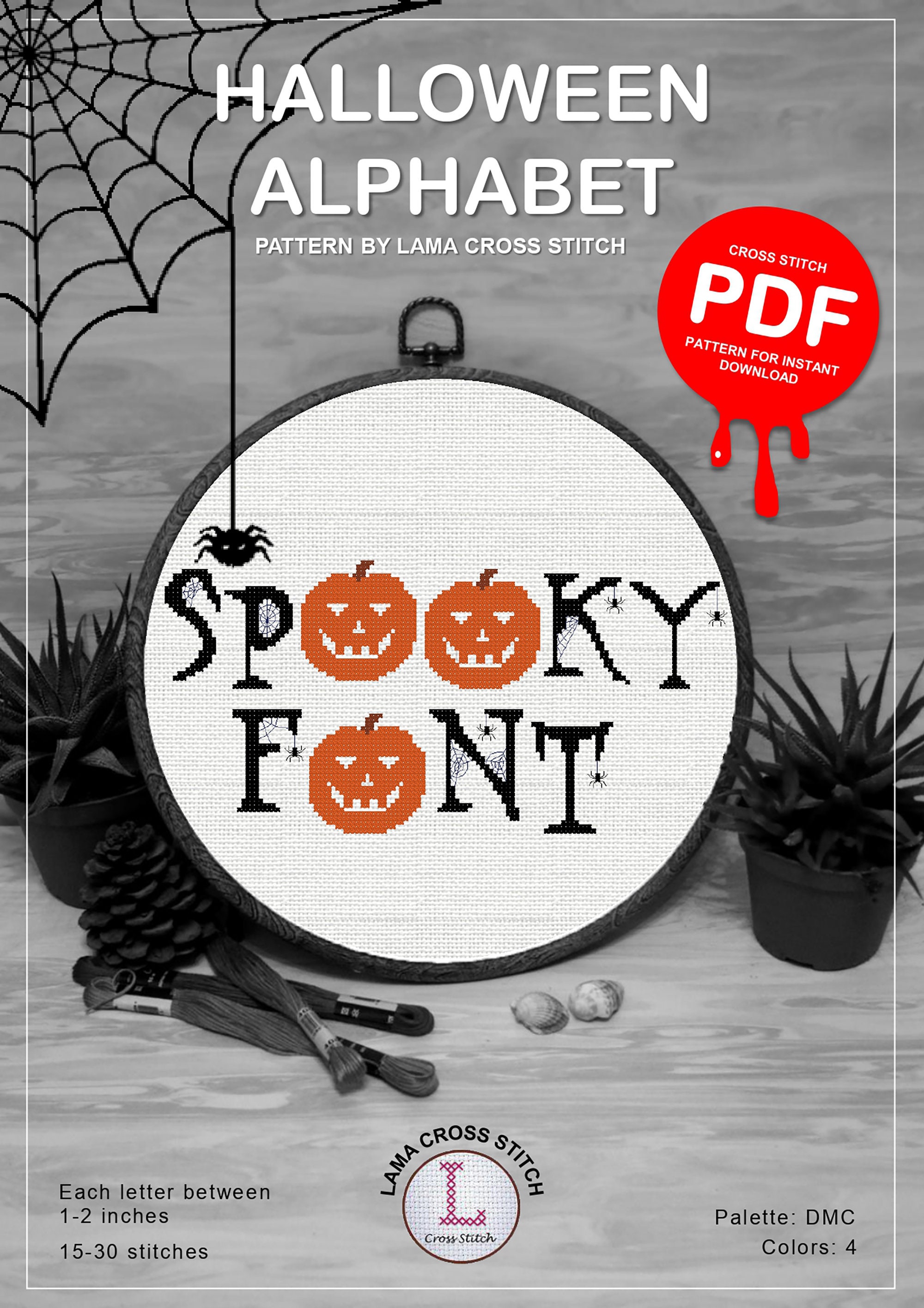 Halloween cross stitch alphabet pattern PDF spooky font Etsy