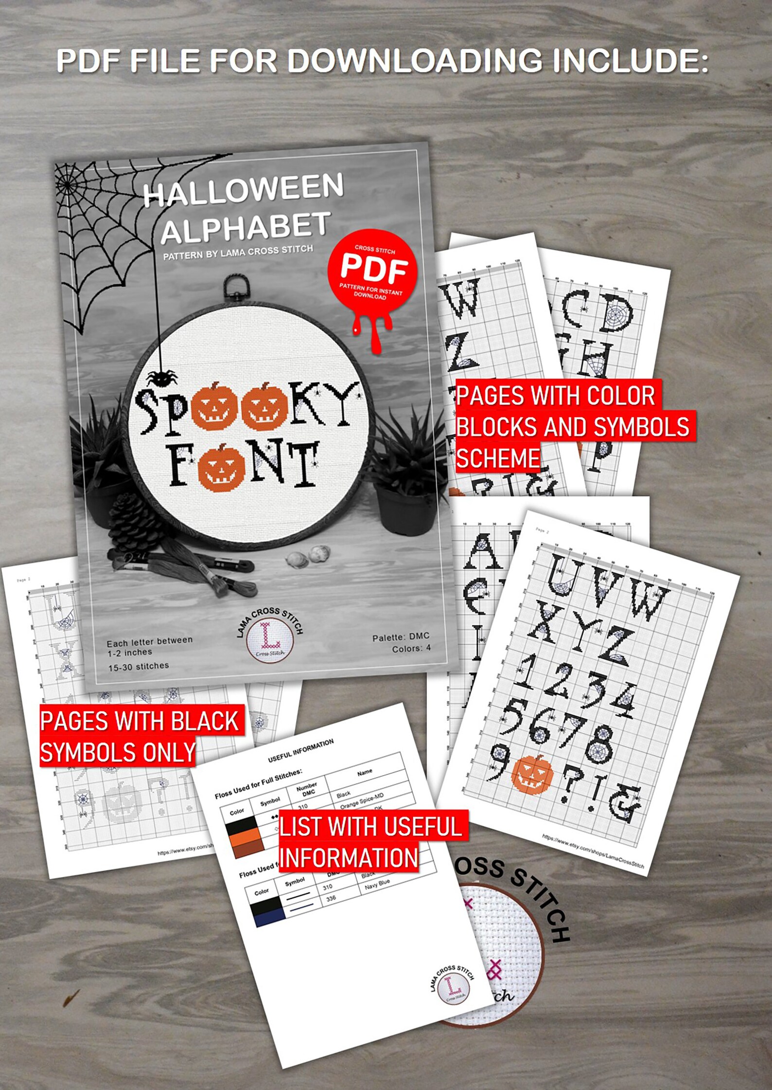 Halloween cross stitch alphabet pattern PDF spooky font Etsy