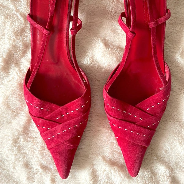 L.K. Bennett Vintage Red Suede Sling Back Kitten Heels size EU38/ UK5