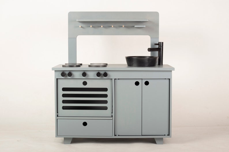 Dusty Blue Wooden Play Kitchen Kids Room Furniture Image 0