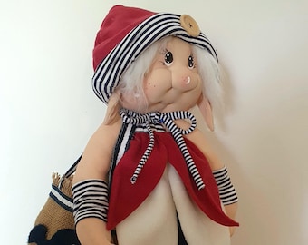 PDF gnome doll with sailor suit and bag with whale decoration, 50 cm tall, to be made following the paper pattern and step-by-step photos