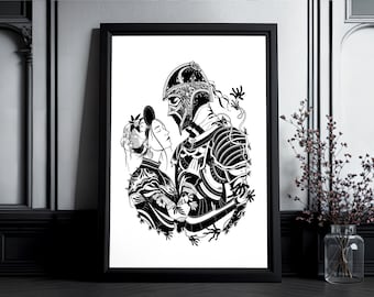 The Last Waltz (50 x 70 - Exclusive Print) medieval romantic art, knightcore, fantasy, knight lady romance, black and white, limited edition