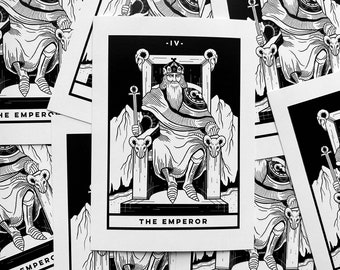 The Emperor (A6 - Postcard) tarot card, major arcana, rider waite deck, art print, black and white, witchy spiritual, dark academia