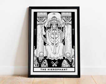 The Hierophant (A4 - Print) tarot card, major arcana, rider waite deck, art print, black and white, witchy spiritual, dark academia