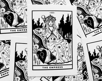 The Empress (A6 - Postcard) tarot card, major arcana, rider waite deck, art print, black and white, witchy spiritual, dark academia