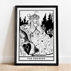 The Empress (A4 - Print) Tarot Karte, Karte mit vielen Karten, Karte mit vielen Karten, Karte, Karte, Kunstdruck, schwarz weiss, witchy spirituell, dark academia