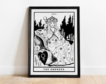 The Empress (A4 - Print) tarot card, major arcana, rider waite deck, art print, black and white, witchy spiritual, dark academia