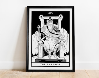 The Emperor (A4 - Print) tarot card, major arcana, rider waite deck, art print, black and white, witchy spiritual, dark academia
