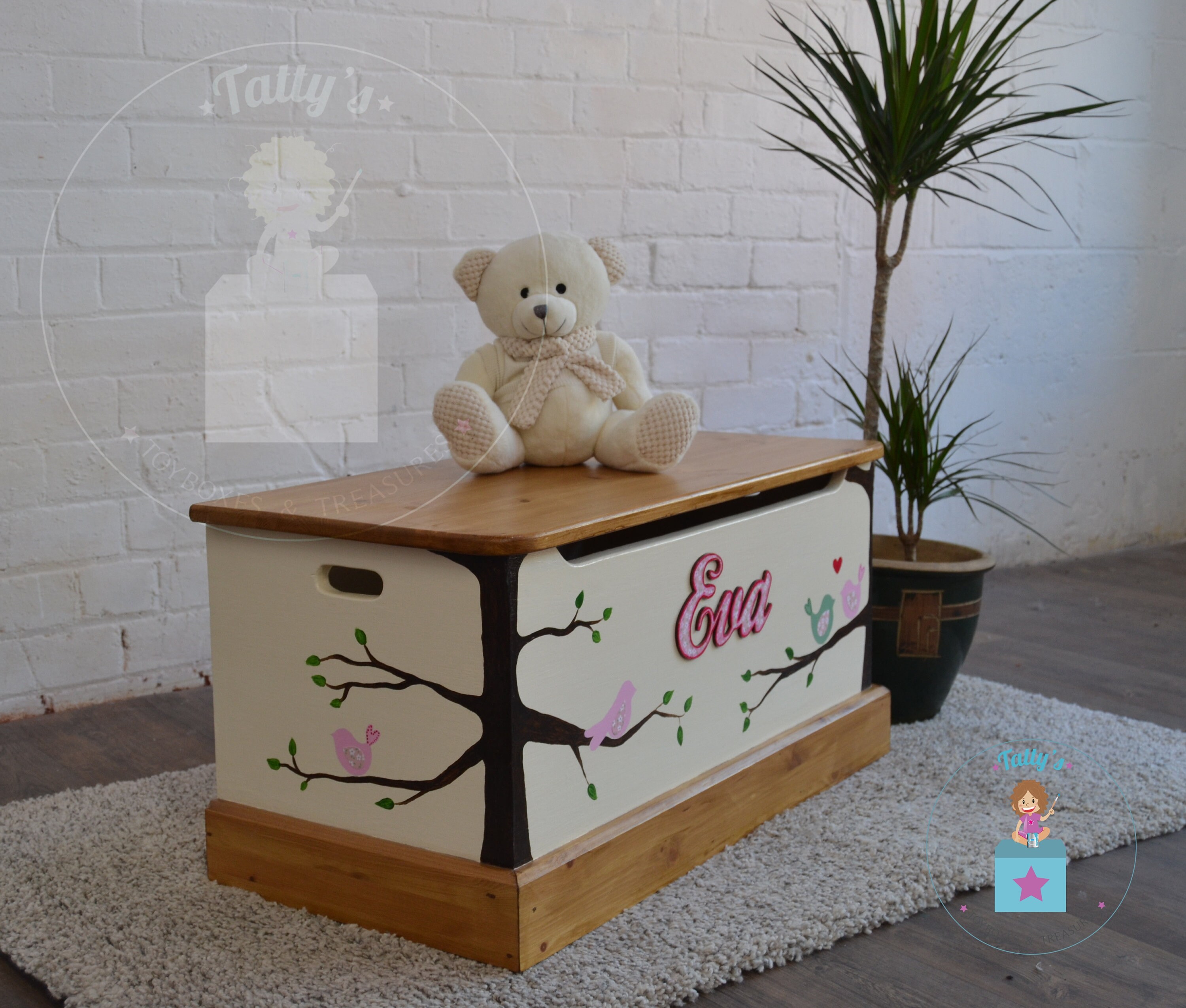 Personalised toybox hand painted toy chest bird theme Etsy