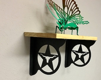STAR & LONGHORN Decorative Shelf Brackets (set of 2), Texas Decor, Longhorn Theme, Star Decorative Shelf, Designer Shelf, Corner Bracket