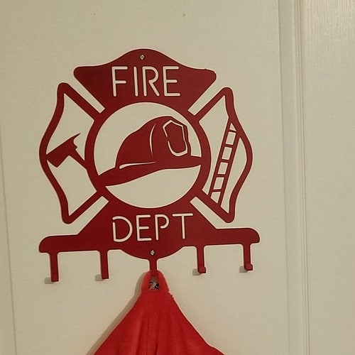 FIRE DEPT LARGE Wall Hook Hanger, Firefighter Decor, Fire Department