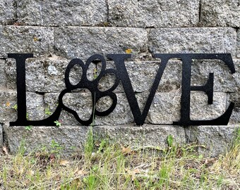 LOVE PAW PRINT 28” Metal Sign, Pet Lover Sign, Dog Paw, Cat Paw, Metal Wall Sign, Love Wall Hanging, Metal Home Decor, Metal Paw Print Sign