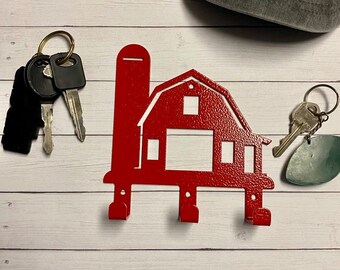 RED BARN Front View Wall Hook, Farm Theme Hook, Organization Hooks, Metal Wall Hanger, Metal Hooks, Laser Cut Powder Coated Hook, Key Hook