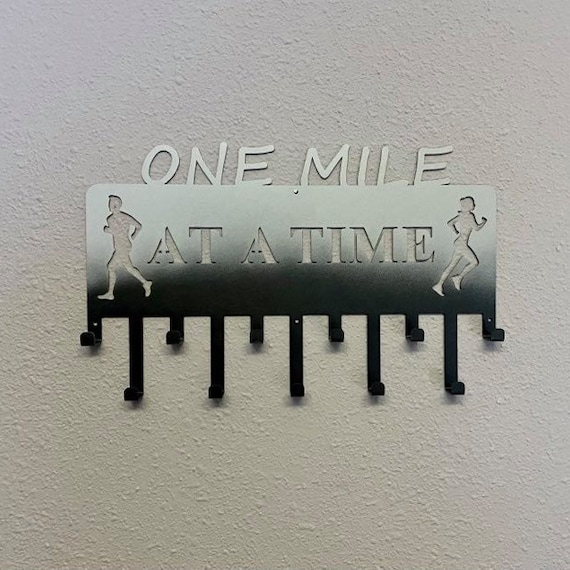 ONE MILE at A TIME 11 Hook Race Medal Hanger Running Themed Medal