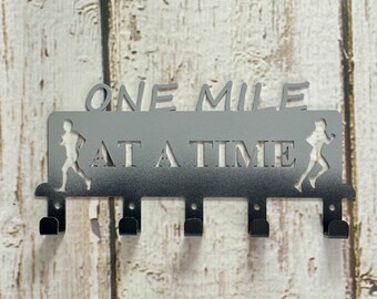 One Mile At A Time Race Medal Hanger, 5 Hooks, Runner Gift