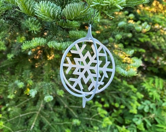 Laser Cut Snowflake Ornament, Powder Coated Metal, Holiday Decor