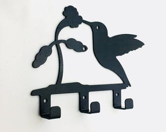 HUMMINGBIRD & FLOWER Decorative Wall Hook Hanger, Organization Hooks, Metal Wall Hanger, Metal Hooks, Laser Cut Powder Coated Hook