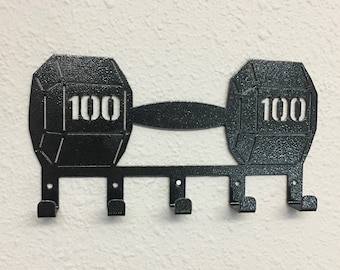 Gancho de pared con mancuernas de 100 lb, ideal para organizar, llaveros de levantamiento de pesas, culturista, decoración de gimnasio y sala de ejercicios.