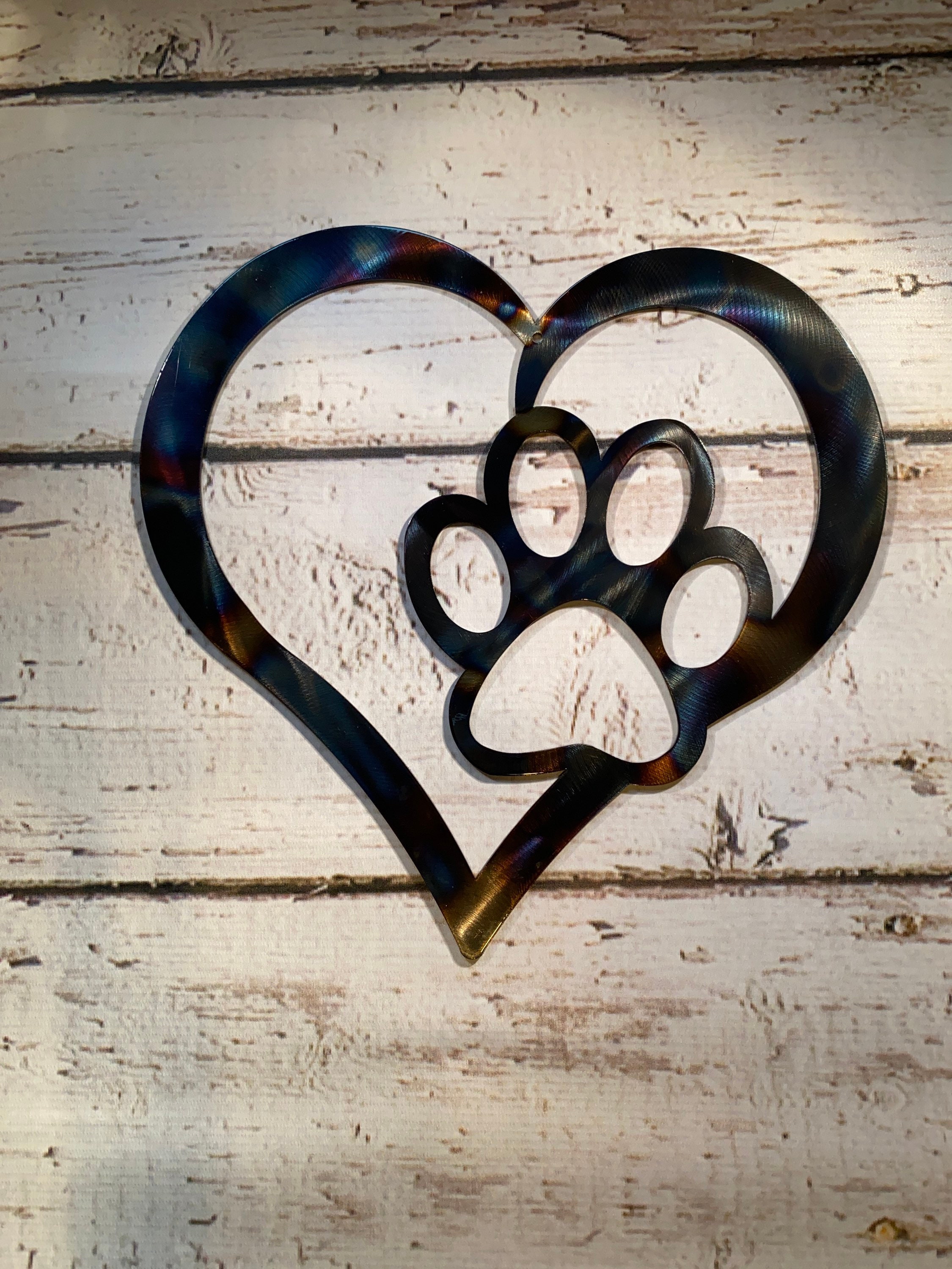 Rusty Heart Shape Decoration Hanging for Pet Room Kennel Garden 6 Pieces Heart Paw Metal Wall Art Decor Pet Print Dog Paw Decor Bedroom Yard 