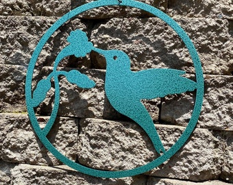 HUMMINGBIRD and FLOWER 13" Round Metal Wall Sign, Hummingbird & Flower Wall Art, Hummingbird Sign, Metal Hummingbird, Decorative Wall Art