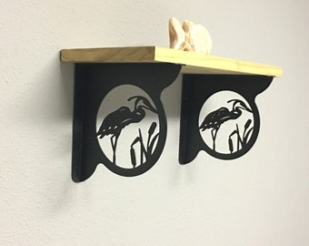 BLUE HERON Decorative Shelf Brackets (set of 2), Nature Decor, Outdoors Theme, Bird Decor, Unique Shelving, Decorative Shelf, Corner Bracket