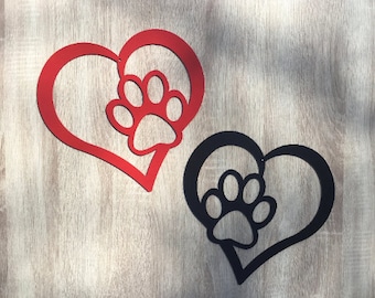Heart and Paw Metal Wall Decor, Pet Lover Sign (19 inch)