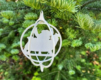 Laser Cut Santa Sleigh Ornament, Powder Coated Metal Holiday Decor
