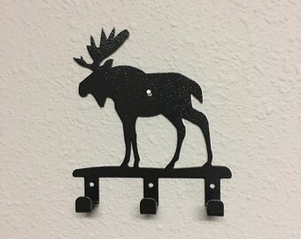 MOOSE Decorative Wall Hook Hanger, Moose Decor, Organization Hook, Metal Wall Hanger, Metal Hook, Laser Cut Powder Coated Hook, Cabin Decor