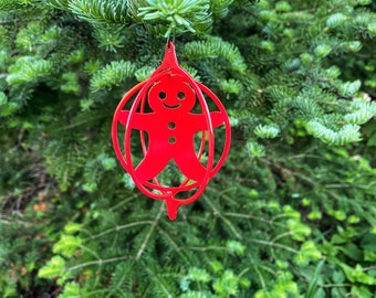 Laser Cut Gingerbread Man Ornament, Powder Coated Metal Christmas Decor