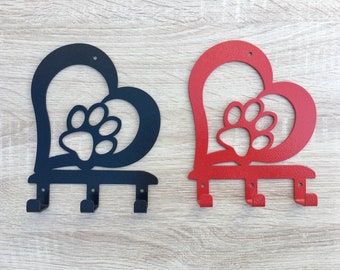 Tilted HEART & PAW Decorative Wall Hook Hanger, Heart Design Organizational Wall Hook, Metal Wall Hanger, Metal Heart and Paw Print Key Hook