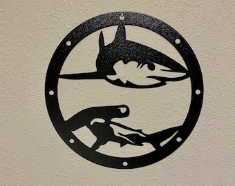 SHARKS Metal Art, 13" Wall Hanging, Great White Shark, Hammerhead Shark, Metal Wall Art, Nautical Wall Sign, Ocean Beach House Metal Sign