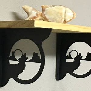 WOLF MOON Decorative Shelf Brackets (set of 2), Metal Shelf Brackets, Country Decor, Wolf Howling At The Moon, Unique Shelf Decorating Ideas