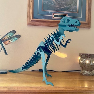 METAL T-REX DINOSAUR, Metal Yard Art, Patio and Garden Decor, Dinosaur Theme Decor, Powder Coated Dinosaur, 3D Metal Dinosaur Puzzle, T-Rex