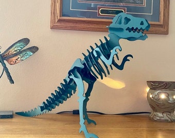 METAL T-REX DINOSAUR, Metal Yard Art, Patio and Garden Decor, Dinosaur Theme Decor, Powder Coated Dinosaur, 3D Metal Dinosaur Puzzle, T-Rex