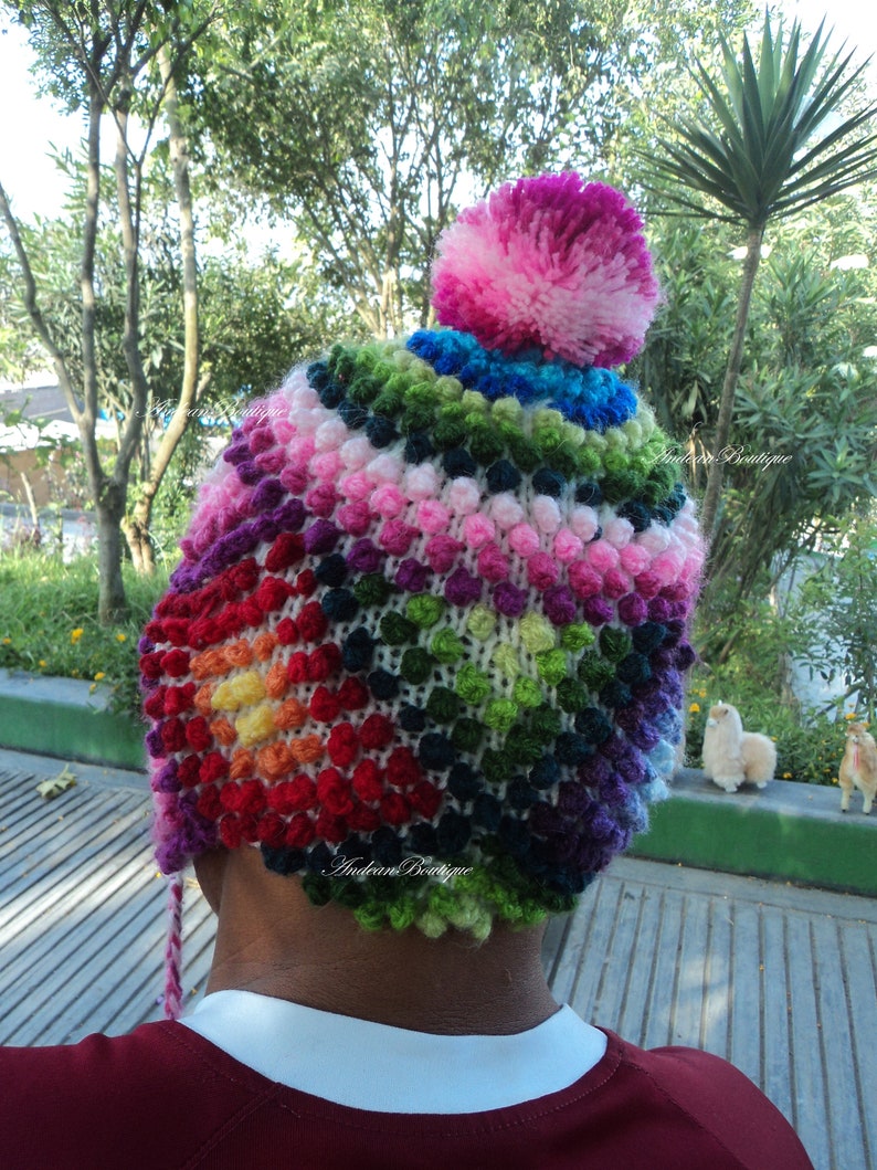 Chullos handknitted hat made with alpaca wool bom bom cap Etsy