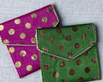 Set van 2 enveloppen voor geldgeschenken, groene en roze cadeaukaarthouder, Shagun, Shaadi