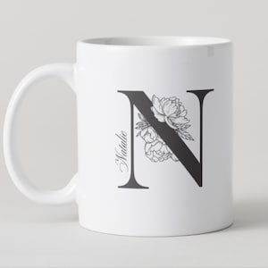 Personalized Coffee Mug, Black and White Minimalist Gift Mug, Custom Tea Cup w Name