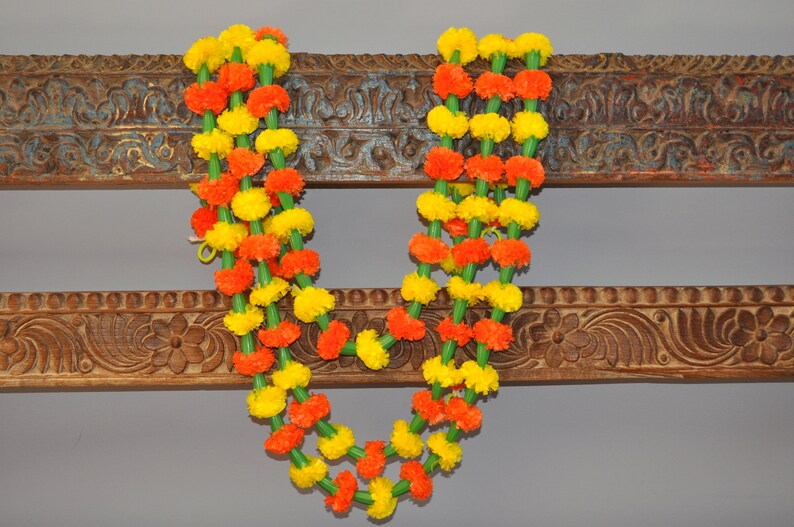 2 Marigold Flower Garland Home Decor Puja Decor Indian Etsy