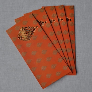 Set mit 12 orangen Umschlägen, Shaadi Lifafa, indische Hochzeit Cash Gifting Umschläge, Diwali Puja Cash Gifting, Shagun Umschläge, Geld Umschlag