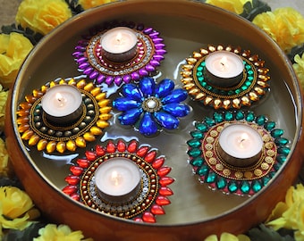 Floating Candle Holder, Diwali Decor, Floating Diya Rangoli, Indian Party Decor, Puja Return Gift, Golu Decor, Navratri Decor, Diwali Gift,