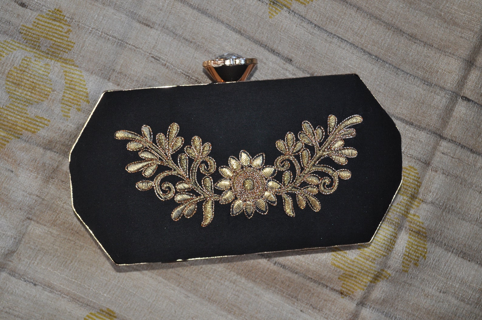 Black & Gold Indian Clutch Indian Saree Bag Indian Etsy