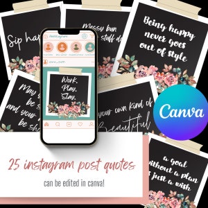25 instagram quotes, instagram post templates, canva customizable templates, editable quotes template, canva editable