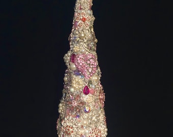Pink jeweled 17 inch cone tree