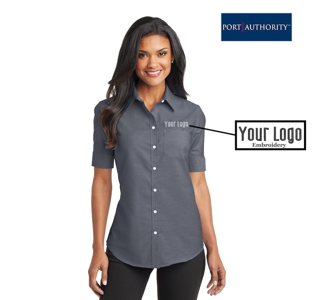 Camisa Oxford SuperPro™ de manga corta para mujer Port