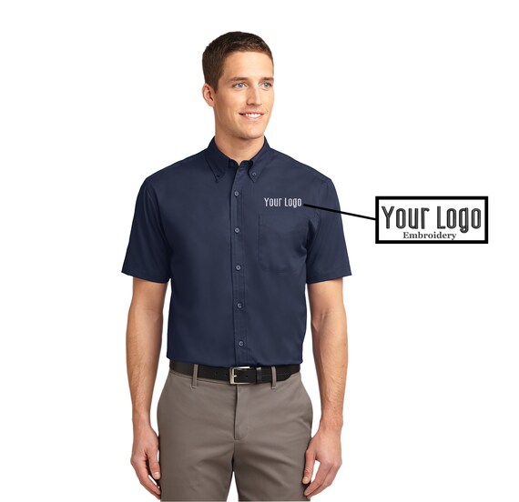 Port Authority Men's Short Sleeve Easy Care Shirt - Navy/Light Stone, Size XL - View #11